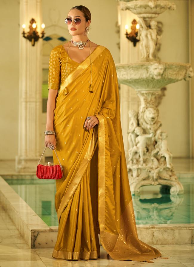 Sattin Silk Yellow Traditional Wear Weaving Saree
